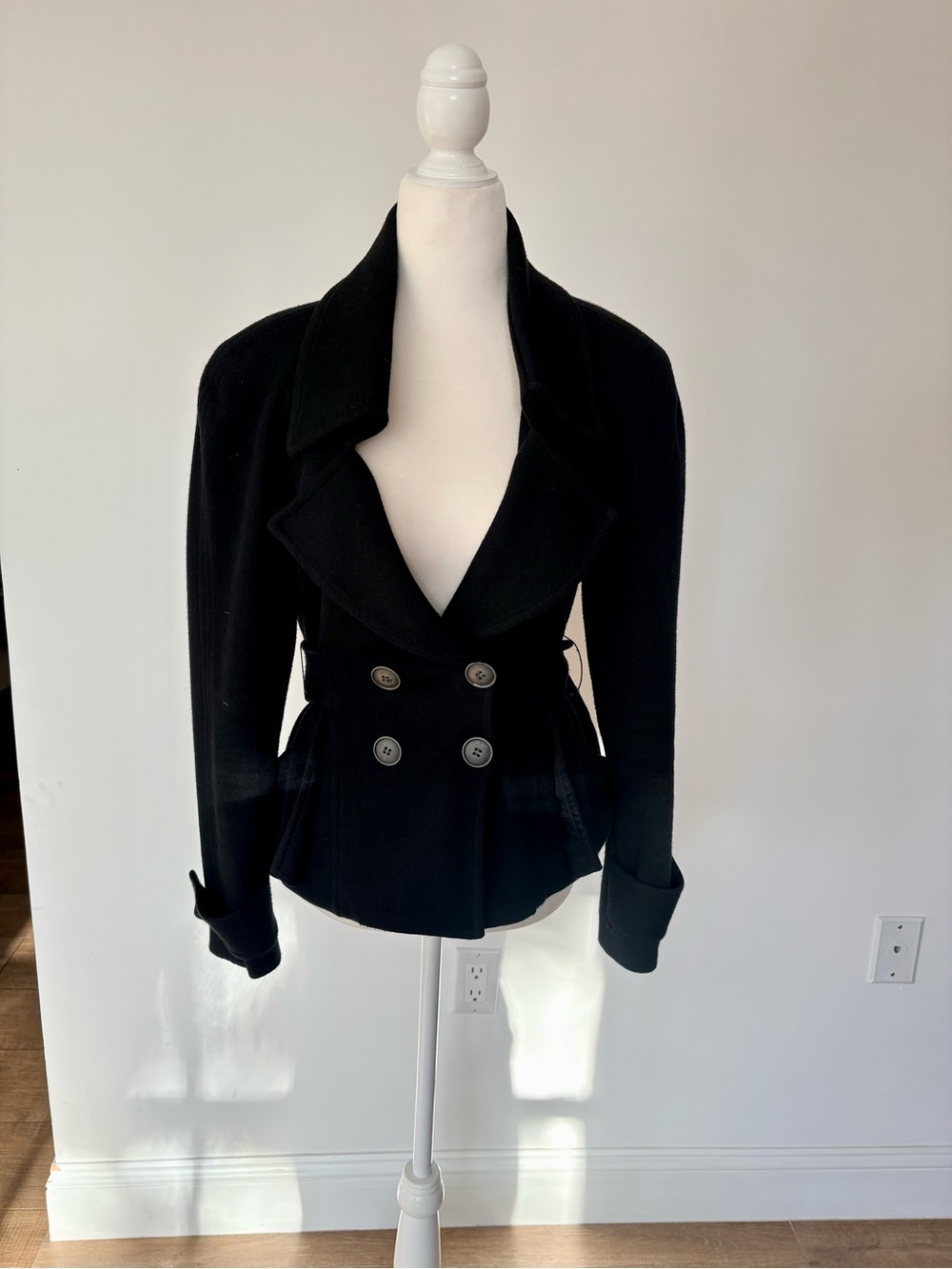 Nanette Lepore Double-Breasted Black Peacoat Jacket